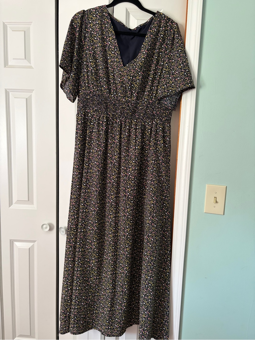 Floral Black Maxi Dress with V-Neck
